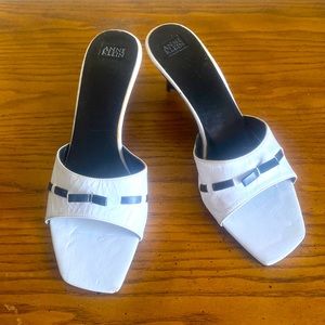 Anne Klein White/Black Wedge Slip on Mule Sandal Sz 7 1/2